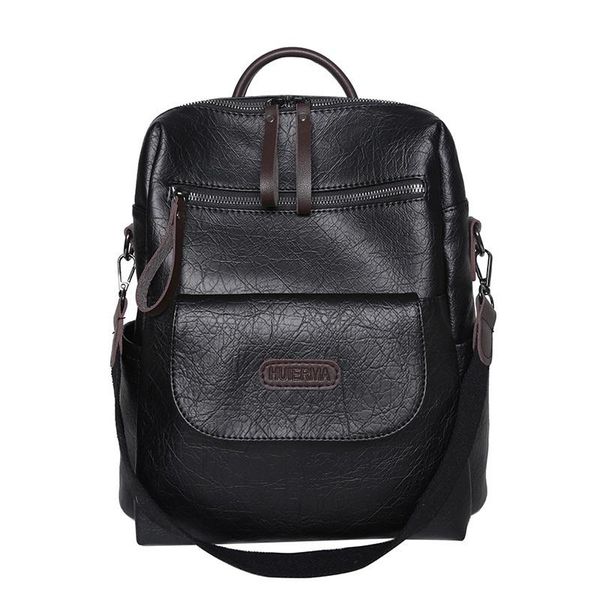 

school bags jiaruo solid colorminimalist style pu backpack, campus schoolbag for male & female couples
