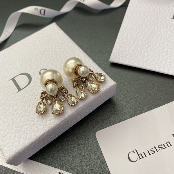 

design jewelry water drop tassel size pearl 925 silver needle brass fashion earrings, Golden
