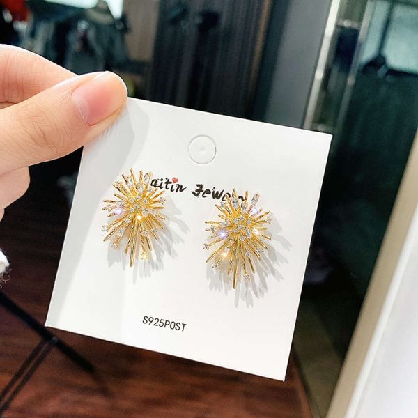 

925 silver needle fireworks zircon earrings, dongdamen, south korea, Black