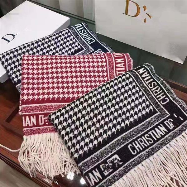 

2021 new scarf women's core spun yarn thousand bird lattice tassel thickened warm letter imitation cashmere shawl, Blue;gray