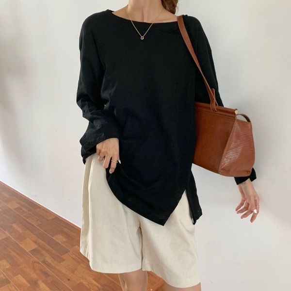 

women's t-shirt summer oversize femme casual basic brief stylish chic basewear new solid o-neck streetwear loose t-shirts n6h3, White