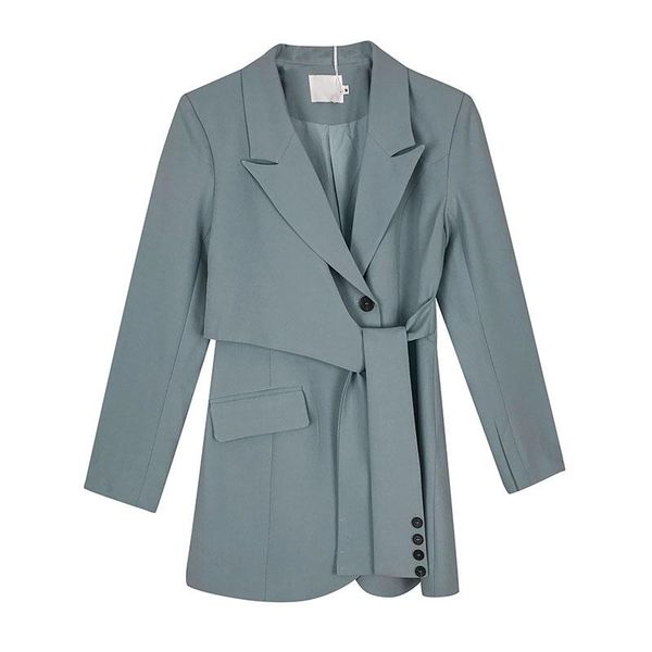 

women's suits & blazers liscn korean chic fashion ladies mid-length bandage blazer blue clothing 2021 autumn simple long sleeve coats x, White;black