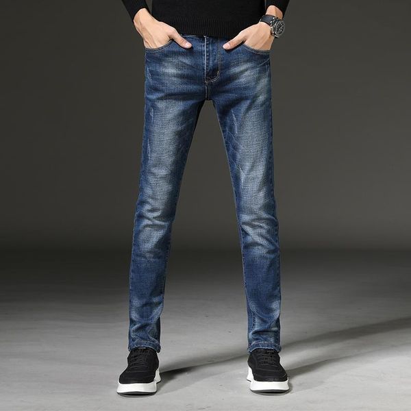 

men's jeans spring autumn 2021 men smart business fashion straight regular blue stretch denim trousers plus size 28-38