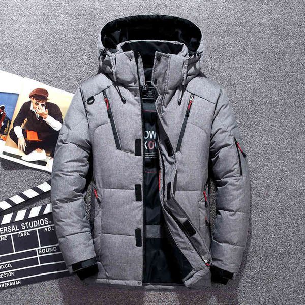 

-25 degree winter jacket men white duck down parkas men's thick warm snow overcoat windbreaker hooded coat hombre, Black