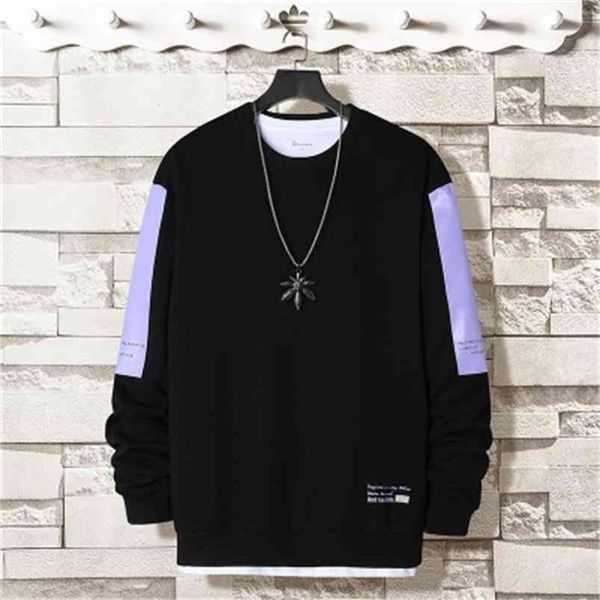 

casual sweatshirt men autumn solid hip hop streetwear pullovers hoodies mens o-neck harajuku sweatshirts letter printing 210715, Black