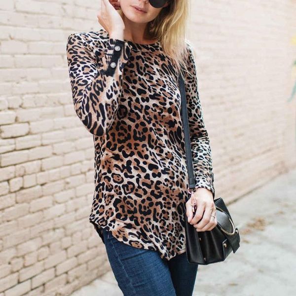 

women blouses leopard print blouse o-neck long sleeves button pullover casual and shirts #s11 women's &, White