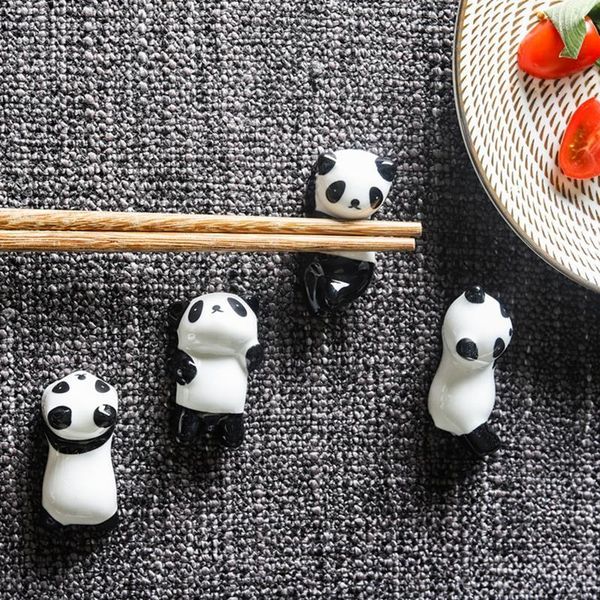 

pcs fashion ceramic chopsticks cartoon holder rack panda mat care kitchen tableware tools