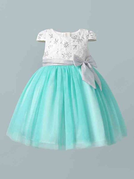

baby sequin insert bow waist mesh hem belted gown dress she, Red;yellow