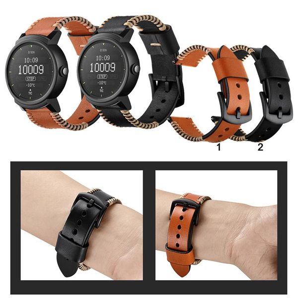 

watch bands 20mm 22mm luxury durable leather band strap for ticwatch 2/ticwatch e accessories, Black;brown