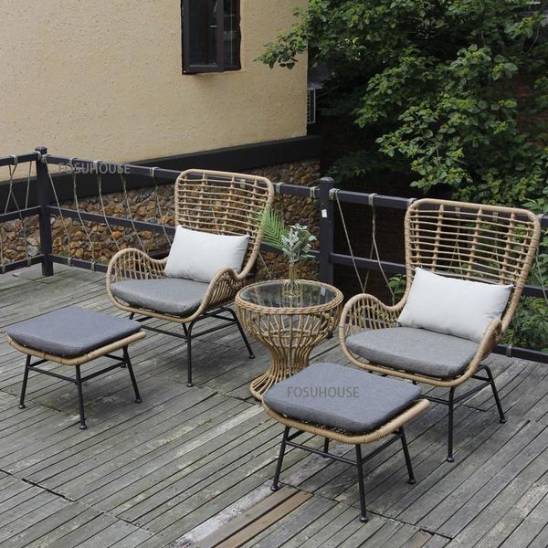 

camp furniture outdoor balcony rattan chair three piece set table combination leisure lazy armchair woven sofa chairs