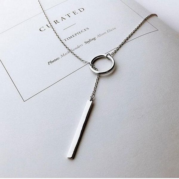 

pendant necklaces silver color sale thin circle strip long chain necklace collares kolye bijoux femme choker