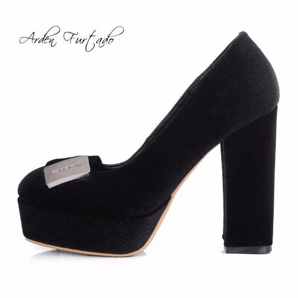

arden furtado 2021 spring autumn style shoes for woman velvet burgundy grey platform high heels 12cm office lady party dress, Black