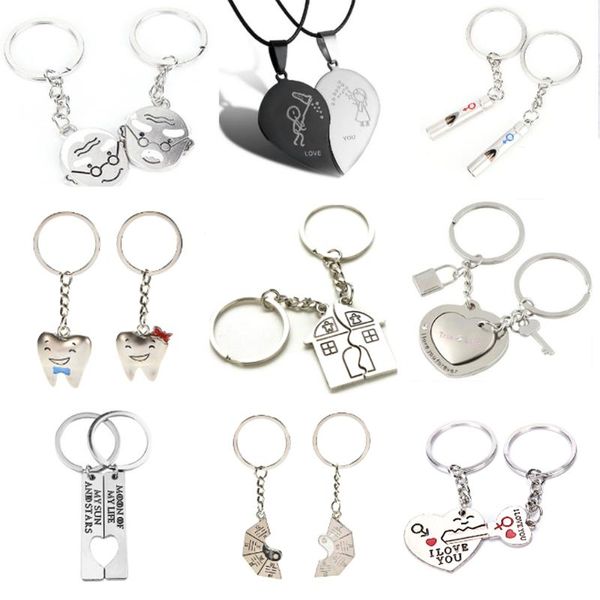 

keychains 2 pcs/set puzzle letter "you're my person" couple keychain lovers bbf key chain holder love heart friends gift, Silver