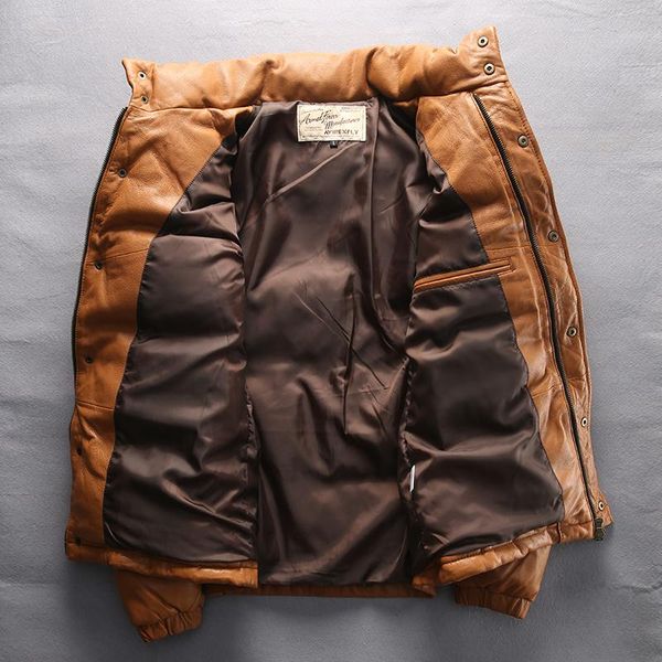 

coat skin men's zipper warm jacket genuine leather sheepskin down jackets male autumn winter coats fast ship & faux, Black