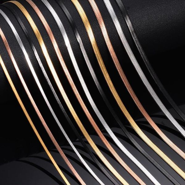 

width 2/2.5/3mm stainless steel punk flat blade snake link chain choker necklace simple collar necklaces for men women jewelry chokers, Golden;silver