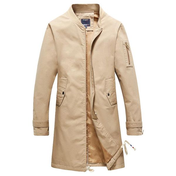 

men's trench coats 5xl autumn casual mid-length windbreaker/zipper solid color youth stand-up collar long-sleeved 7-color jacket, Tan;black