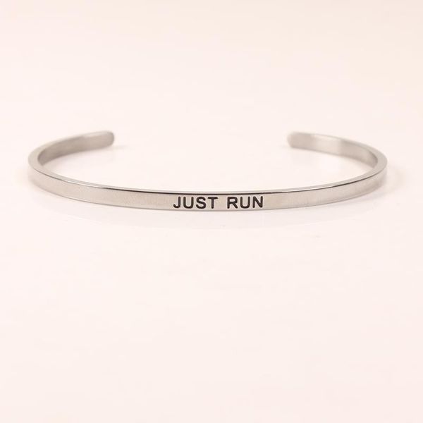 

bangle 2021 stainless steel open hand imprint just run words jewelry, Black