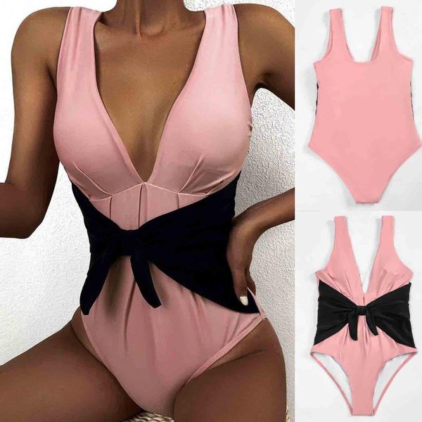 

women's swimwear bikini 2021 women fashion v-neck patchwork swimsuit bathing suit beach maillot de bain femme, White;black