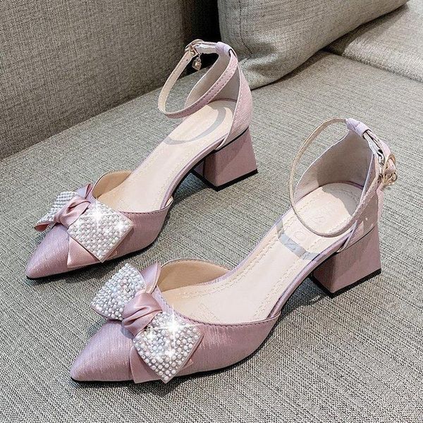 

sandals 2021 fashion with summer all-match comfortable rhinestone pointed bow shoes women's footwear, Black