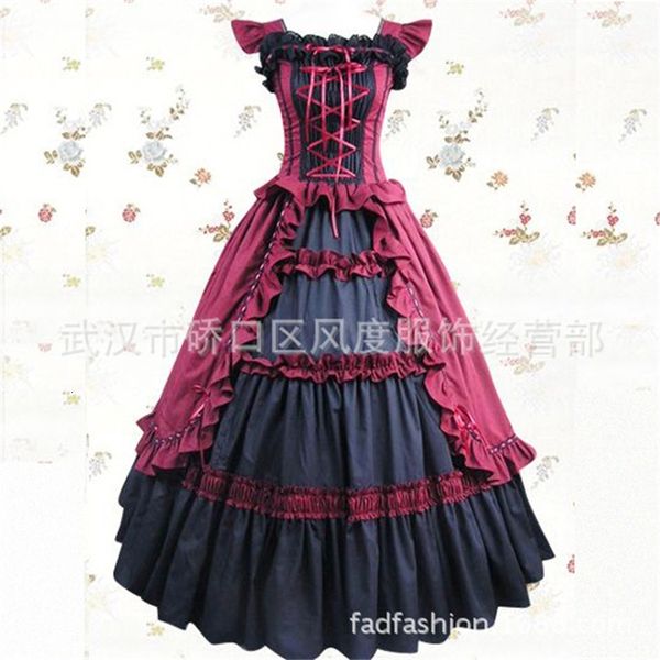 

luxury casual dresses dark red long 2-piece gothic lolita court cotton drs, Black;gray
