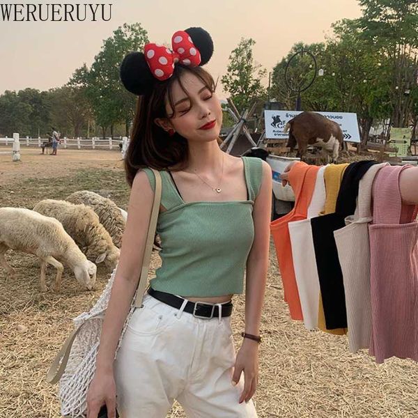 

werueruyu women's fashion knitted crop cotton tank crop lingerie underwear streetwear vest cropped camisole 210608, White