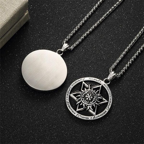 

chains round necklace pendant mens stainless steel hip hop punk necklaces big sun pendants gifts for male accessories six-star, Silver