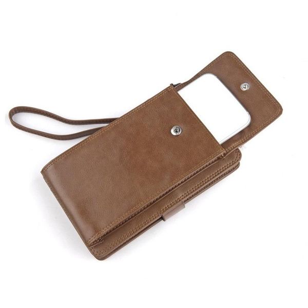 

wallets wallet men and women multi-function mid-length mobile phone bag with hand rope soft card multi-card student, Red;black