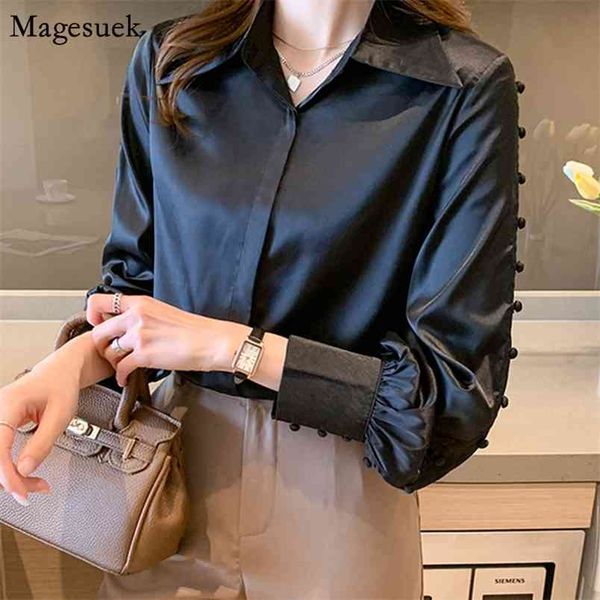 

office lady solid blouse shirts satin silk long sleeve blouses women casual plus size loose female shirt blusas 13093 210512, White
