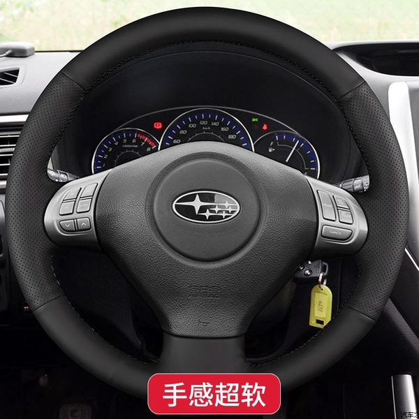 

steering wheel covers diy hand-stitched (black) leather car cover for forester outback auto accessories