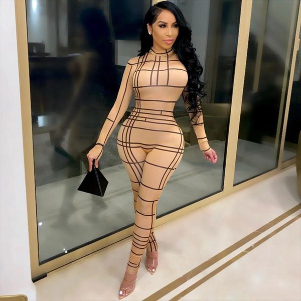 

printed bodycon long sleeve festival women jumpsuits clothing casual one piece tight club outfits for, Black;white