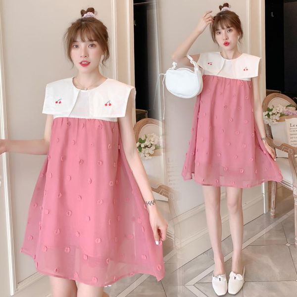 

9067# maternity clothes summer sleeveless patchwork easy matching loose stylish dress pregnant women mom dresses, White