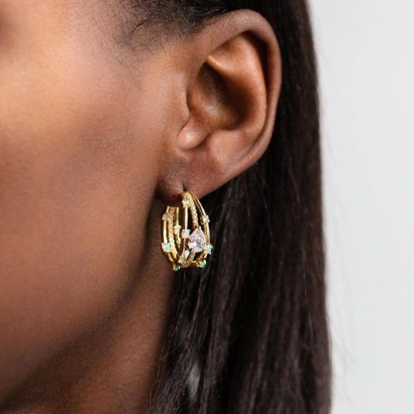 

hoop & huggie arrived earring design multi wrap circle for women paved white cz fire opal stone gorgeous female jewelry, Golden;silver