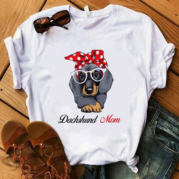

women's t-shirt kawaii dog prints white tshirt women harajuku bandana print short sleeved polyester t shirt for o-neck tee