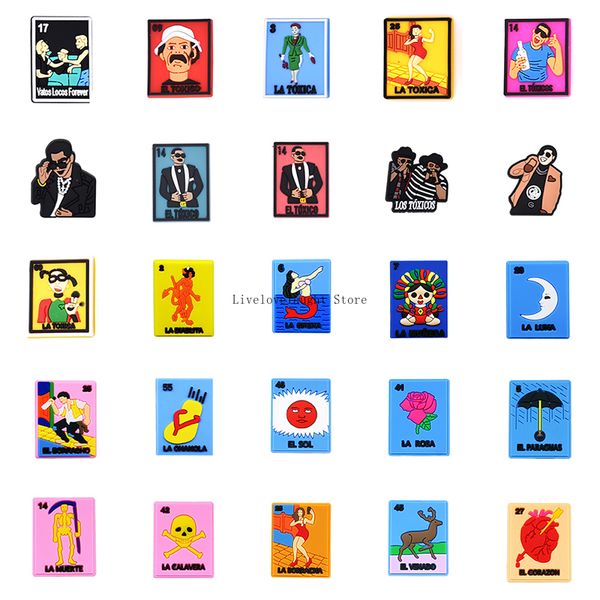 

wholesale cute funny mexican inspired loteria croc shoe charms wristband bracelet decoration kids teen adulty party gifts, White;pink