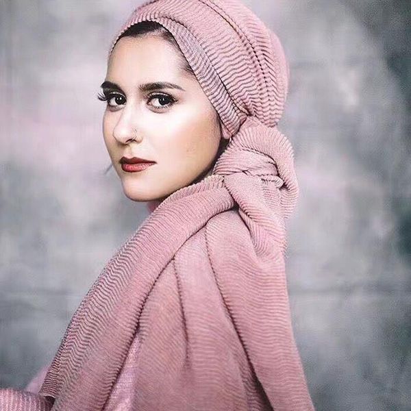 

95*180cm muslim women rippled hijab scarf ladies shawls and wraps female foulard stoles islamic soft cotton headscarf ethnic clothing, Red