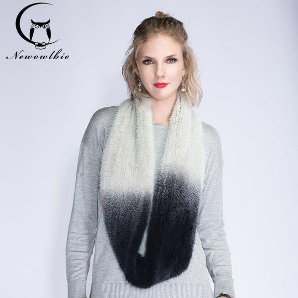 

scarves the imported mink knitted scarf gradient elastic encryption thickened extension real fur, Blue;gray