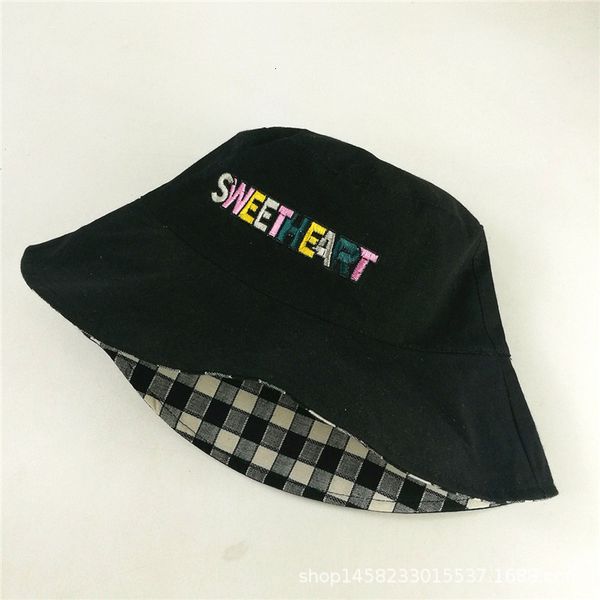 

fisherman's hat sunscreen hat women's summer double-sided lattice travel versatile sunshade mask big brim hat