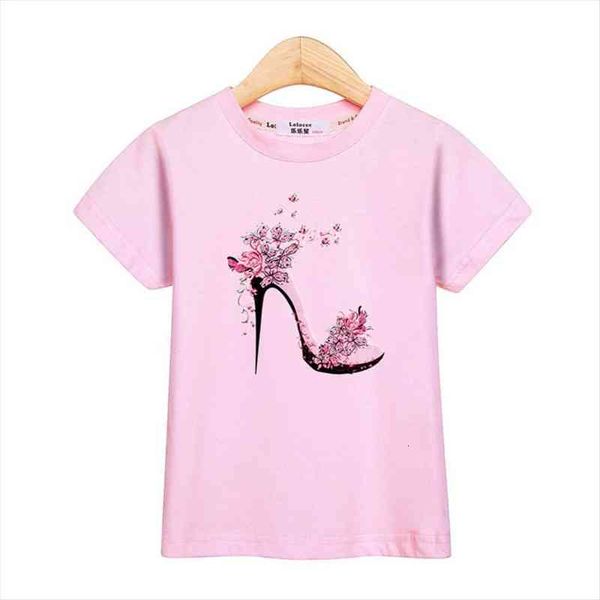 

short sleeve tee girls high heels amp butterfly t shirt fashion kids summer girl o neck cotton dresses, Blue