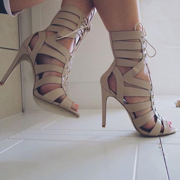 

handmade ladies high heel sandals cross-straps cut-out party summer shoes peep-toe club evening fashion, Black