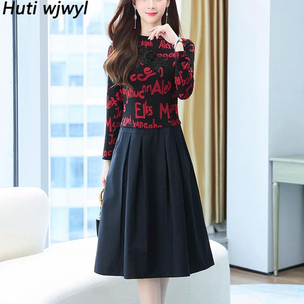 

casual dresses 2021 black pachwork fake two peice midi dress spring autumn elegant vintage party vestidos women bodycon office lady dess, Black;gray