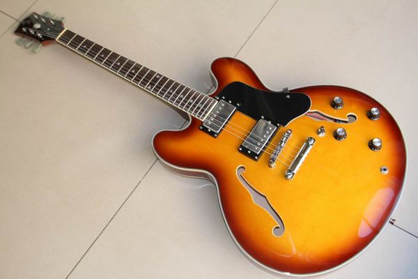 

wholesale guitar factory custom jazz electric guitar semi hollow body in sunburst 111218