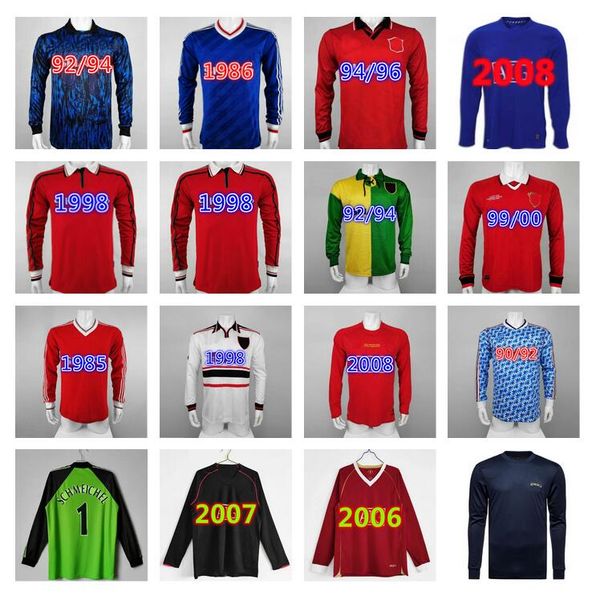 

manchester long sleeve keane giggs cantona soccer jerseys 1998 retro united beckham solskjaer schmeichel keane rooney scholes football shirt, Black