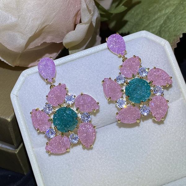 

dangle & chandelier eyer fashion flower broken cubic zirconia luxury elegant bridal shiny earrings for women vintgage wedding jewelry, Silver