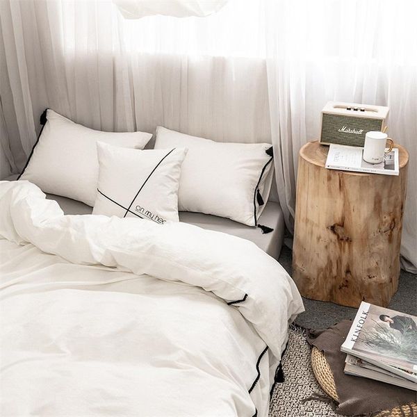 

bedding sets nordic solid simple pendants tassels set twin  200x230 size duvet cover bed bedclothes for home