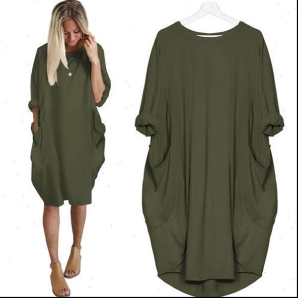 

summer fall women dresses casual long sleeves loose dress large size o neck solid color pockets party beach female clothes, Black;gray