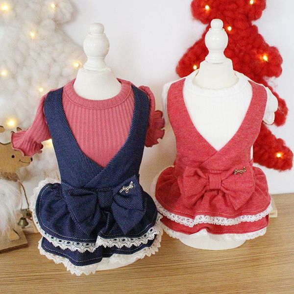

dog apparel denim dresses for autumn and winter clothes girl skirt pet cat small puppy poodle