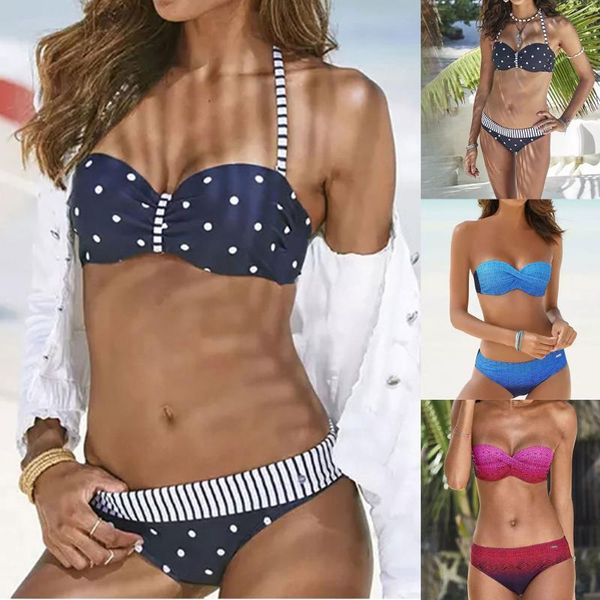 Damenbadebekleidung Sexy Bikini Push Up 2022 Frauen Navy Polka Dot Print Bikinis Set Badeanzug Badeanzug Zweiteiler Sommer Strandkleidung