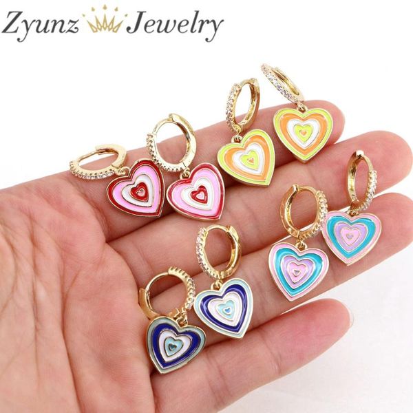 

dangle & chandelier 5 pairs, design fashion jewelry neon enamel colorful heart charm earring cz pave hoops, Silver