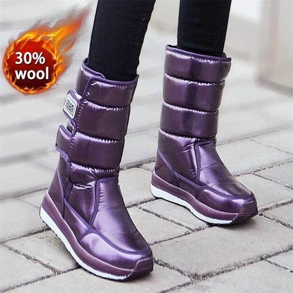 

women snow boots platform winter thick plush waterproof non-slip shoes warm fur botas mujer female 211105, Black