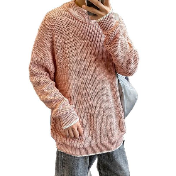 

men's sweaters casual sweater, 2021 fall loose fashion round neck korean pullover bottom sweater, White;black
